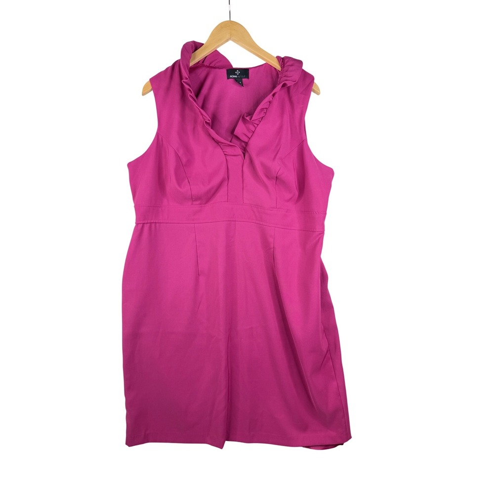 Ronni Nicole Ruffle Vneck Sleeveless Dress size 16W Fuchsia Pink Barbie
